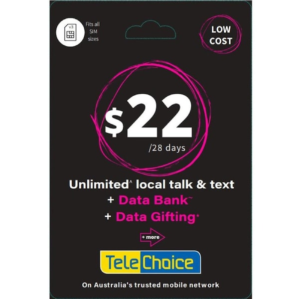 Telechoice $22 Prepaid SIM Plan - 15GB/ 28 Days