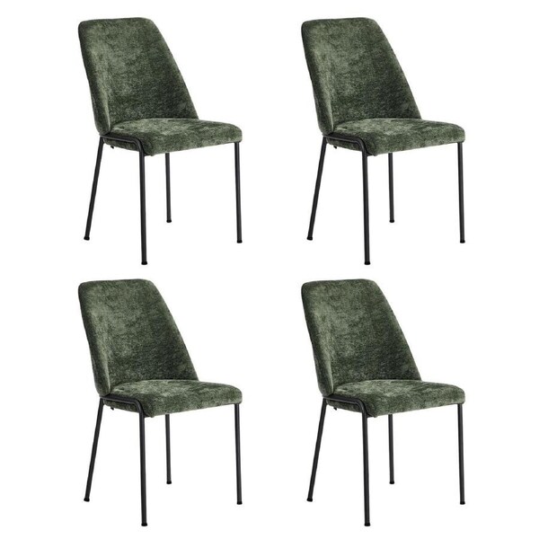 Oikiture Set of 4 Dining Chairs Chenille Fabric Kitchen Chair Padded Seat Green