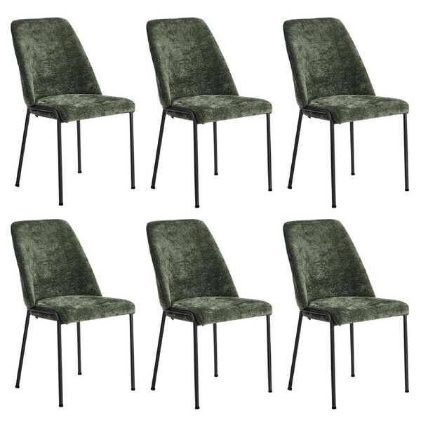 Oikiture Set of 6 Dining Chairs Chenille Fabric Kitchen Chair Padded Seat Green