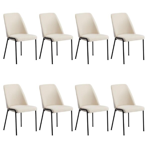 Oikiture Set of 8 Dining Chairs Chenille Fabric Kitchen Chair Padded Seat Beige