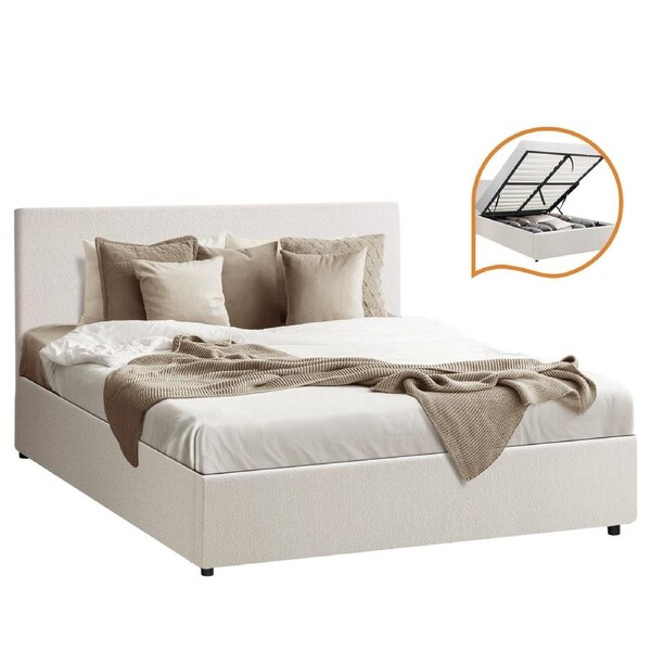 Oikiture Bed Frame Queen Double King Single Size Gas Lift Base W/ Storage Boucle Double