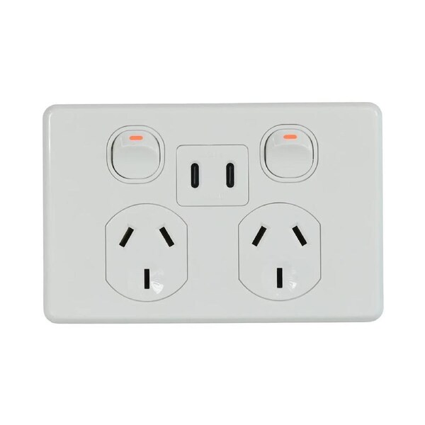 Trader Puma PUPP2USBGCC - 10A Double Power Point Dual USB C - White