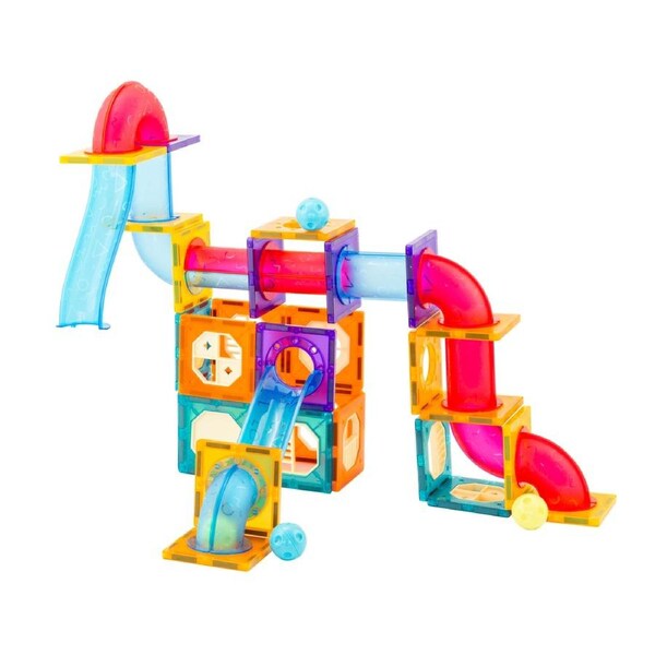 Gem Toys 88 Piece Magnetic Tiles & Ball Run Set with Storage Bag
