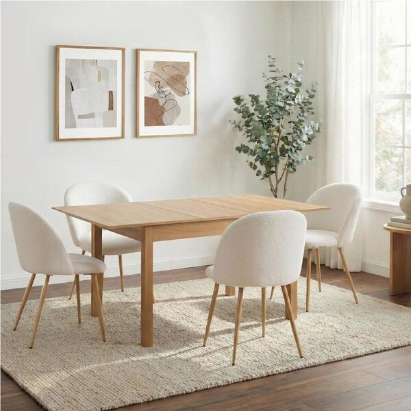 Oikiture 5pc Extenable Dining Table and Chairs Kitchen Furniture Dining Set Natural&White