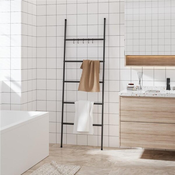 Towel Rack Ladder with 5 Tiers Black 58x175 cm Iron vidaXL