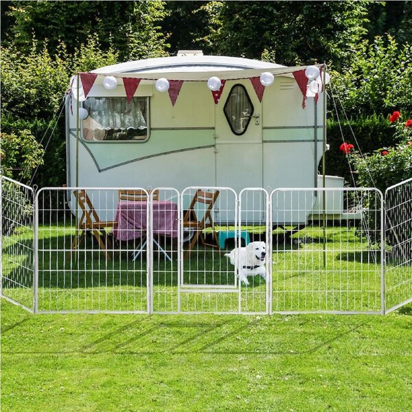 Pawz Metal 8 Panels Folding Garden Fence Outdoor Patio Animal Barrier Plant Edging 48’’(80cm x 120cm)