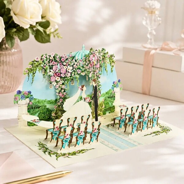 Country Wedding with Bride & Groom Pop Card