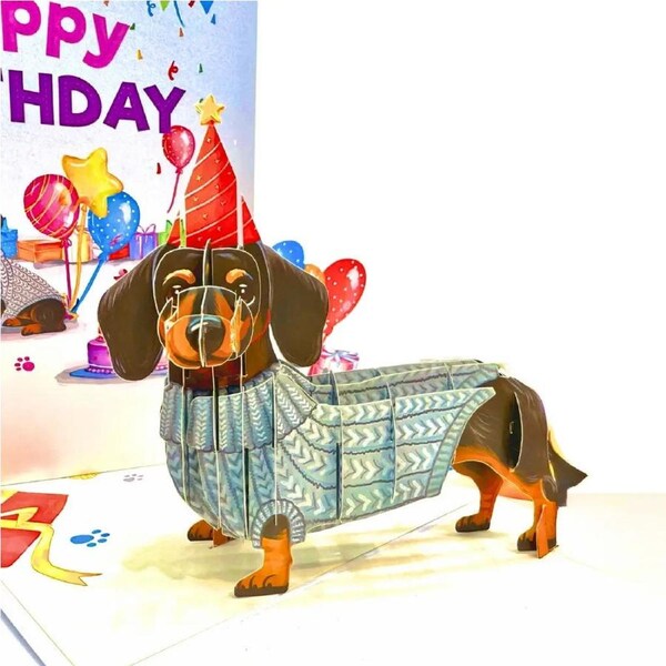 Dachshund Sausage Dog Happy Birthday 3D Pop Card