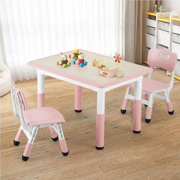 PlayPals Kids Table Chairs Set with Graffiti Desktop Height Adjustable 80x60cm Pink