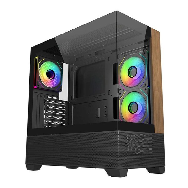 CoolerMaster Elite 690 Tempered Glass & Wood Mid Tower ATX Case - Black [E690-KHNN-S00]