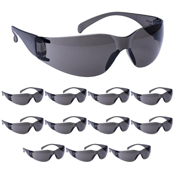 12 Pack Portwest PW32 Wrap Around Spectacles Dark Safety Glasses Smoke Black Tinted Bulk Goggles Sunglasses Eye Protection Eyewear