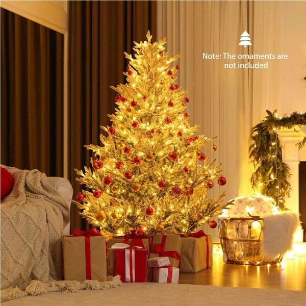Costway 1.8M Christmas Tree Hinged Snow Flocked Xmas Decor w/13 Modes 340 Warm White LED Light
