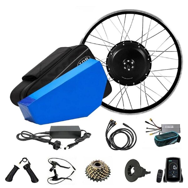 TDR 26 Inch E-bike Conversion Kit 52V 2000W Rear Hub Motor 20Ah Triangle Battery LCD Display Twist Throttle Pedal Assist Shimano 7 Speed Freewheel Off Road Durable