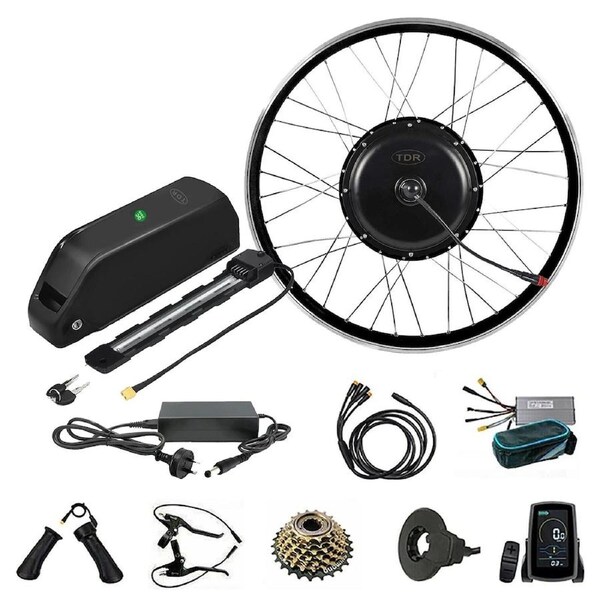 TDR 27.5 Inch E-bike Conversion Kit 48V 1500W Rear Hub Motor 15Ah Downtube Battery LCD Display Twist Throttle Pedal Assist Shimano 7 Speed Freewheel Off Road Durable