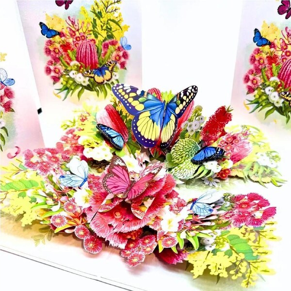Spring Australian Native Garden with Butterflies 3D Card