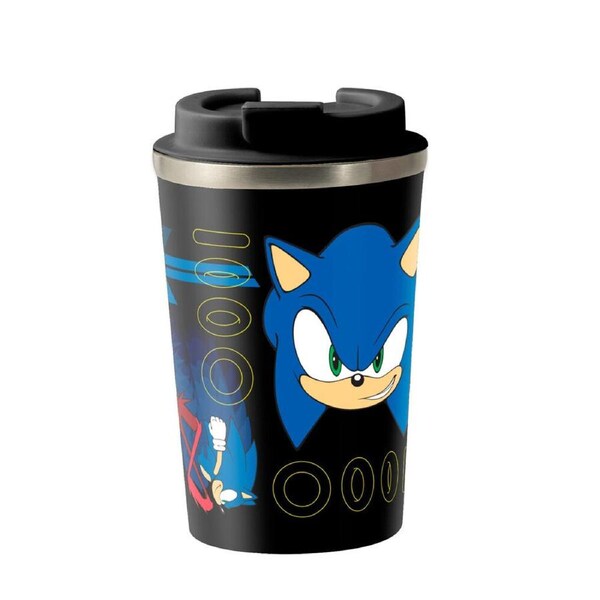 Sonic The Hedgehog Lets Go Insulated Metal Travel Drinking Mug 350mL Black/Blue