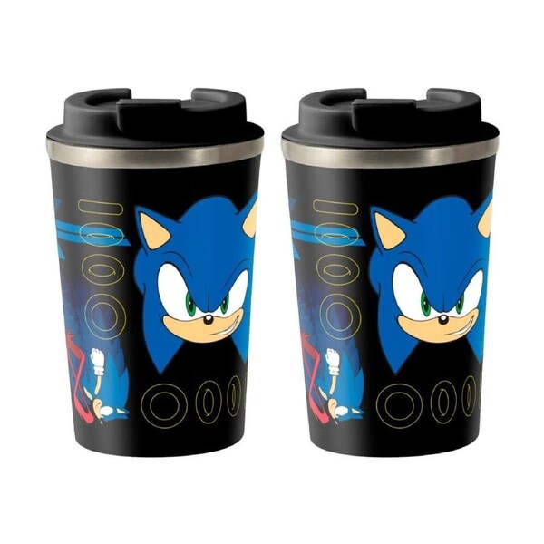 2PK Sonic The Hedgehog Lets Go Insulated Metal Travel Drinking Mug 350mL