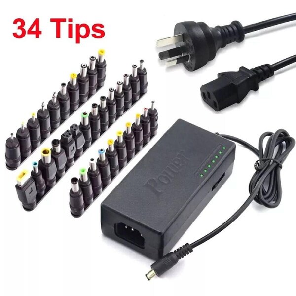 96W Universal Laptop Charger with 34 Interchangeable Tips - Multi Brand Notebook Power Supply (AU Plug)