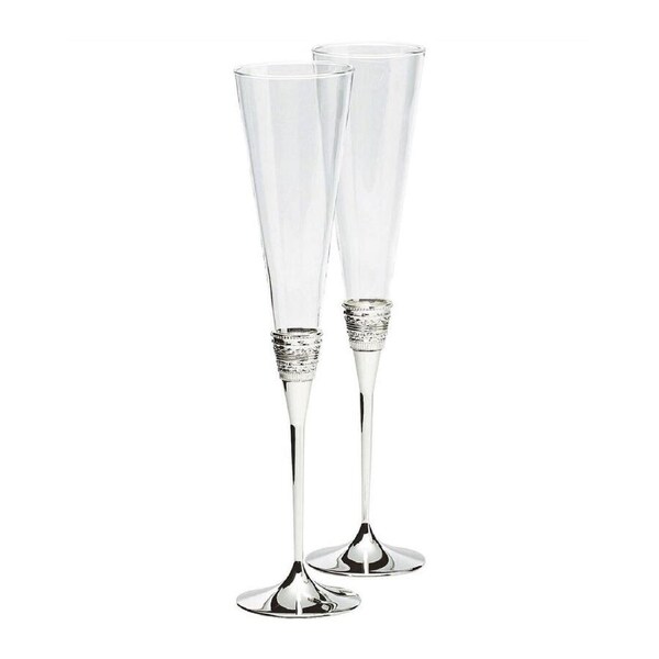 Vera Wang Wedgwood With Love Silver Giftware Toasting Flute Pair 2pc Set