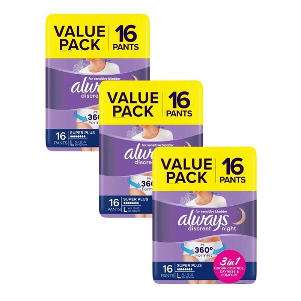 Always Discreet Underwear Night Pants Large 16pk x3