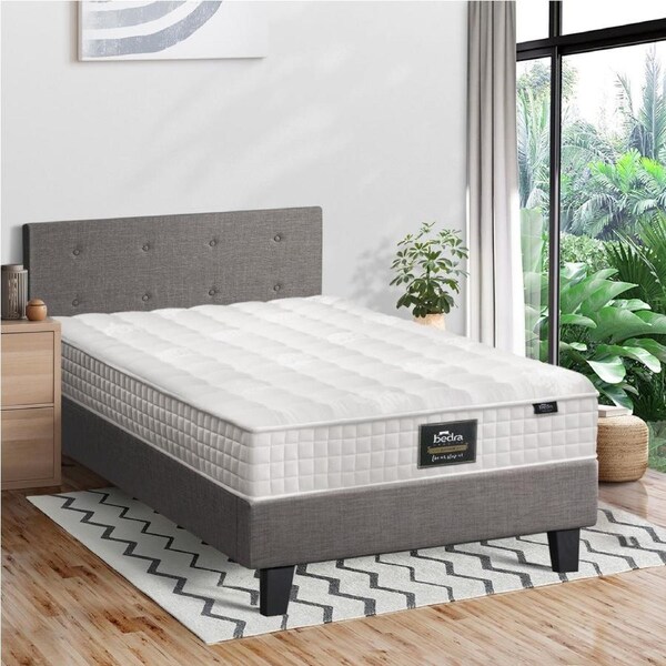 Oikiture Bed Frame King Single Size Wooden Platform Base with Mattress Grey