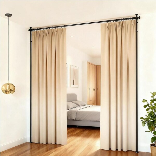 Artiss Room Divider Curtain Rod No Drilling Room Separator Extendable Black