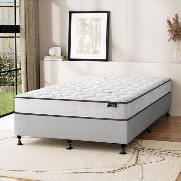 Oikiture Bed Frame Single Size with Mattress Upholstered Platform Beds Grey