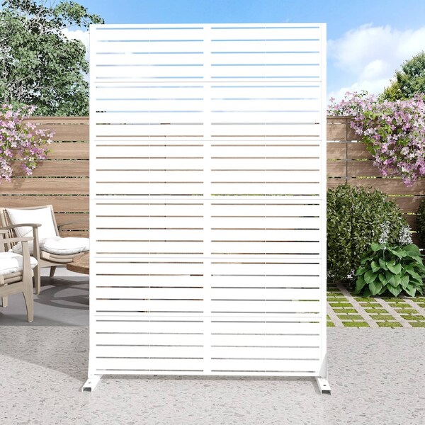 OAKORY 180cm Metal Privacy Screen Panel Laser-cut Decorative Fence, Galvanized Steel, Rust Resistant for Garden, Balcony, Outdoor Use White