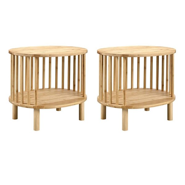 Furb 2PCS Bedside Table Drawer Bamboo Side End Tables Nightstand Storage Cabinet, 45x38x40cm