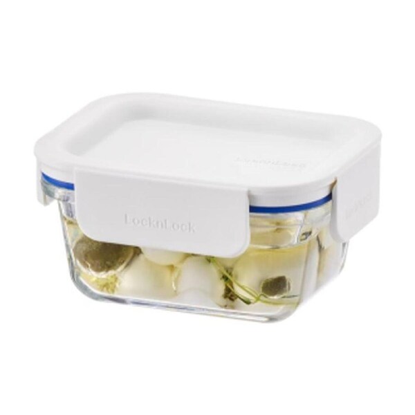 LocknLock Clear Glass Food Storage Container Microwave Safe 380ml White Lid