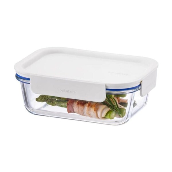 LocknLock Clear Glass Food Storage Container Microwave Safe 630ml White Lid