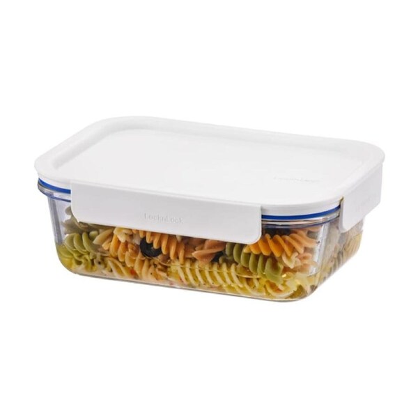 LocknLock Clear Glass Food Storage Container Microwave Safe 1L White Lid