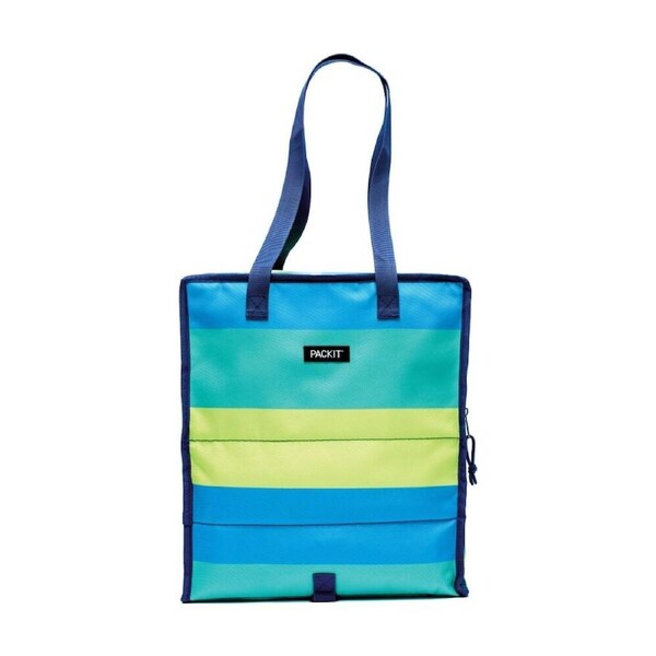 PackIt Insulated Freezable Gel Lined Grocery Tote Bag Keeps Food Fresh Blue