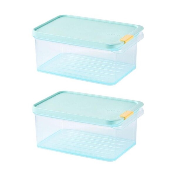 2PK LocknLock Freezer Fit Food Container Microwave Safe w/45ml Divide 1.65L Blue