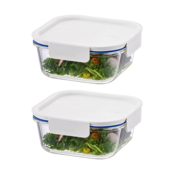 2PK LocknLock Clear Glass Food Storage Container Microwave Safe 750ml White Lid