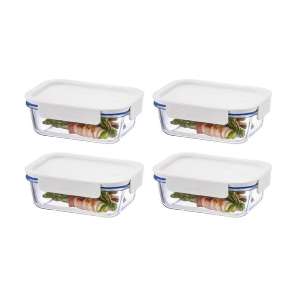 4PK LocknLock Clear Glass Food Storage Container Microwave Safe 630ml White Lid