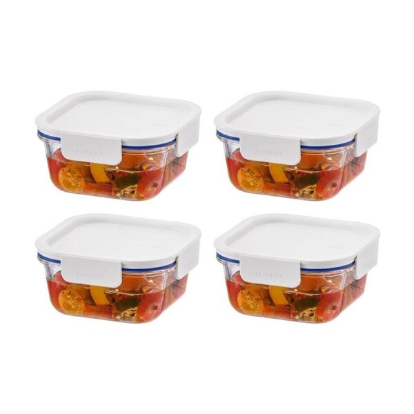 4PK LocknLock Clear Glass Food Storage Container Microwave Safe 500ml White Lid