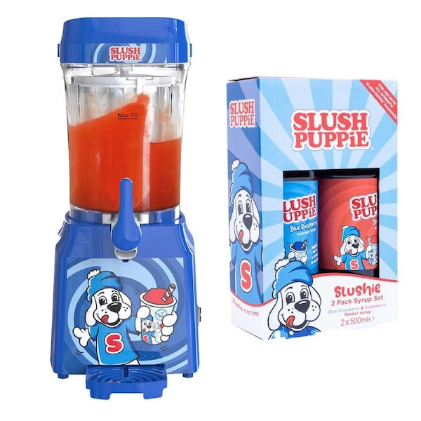 Slush Puppie 1L Slushie Machine & Syrup Set Blue Raspberry/Strawberry 500ml