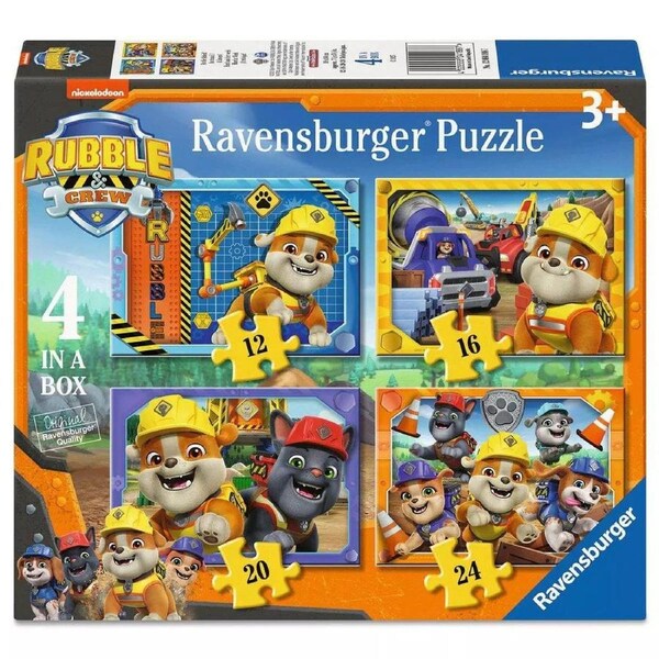 Ravensburger Paw Patrol Rubble and Crew 4 in a Box 12/16/20/24 Piece Jigsaw Puzzle 4 Pack