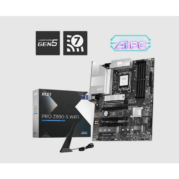 MSI PRO Z890-S WIFI, INTEL Z890, 4x DDR5 256GB, 1x HDMI, 4x PCI-E x16 slot, 3x M.2, 4x SATA, 4x USB 2.0, Intel Wi-Fi 7
