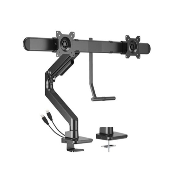Brateck LDT81-C022UC-B NOTEWORTHY GAS SPRING DUAL MONITOR ARM WITH USB-A/USB-C PORTS Fit Most 17'-32' Monitor Fine Texture Black(LS)