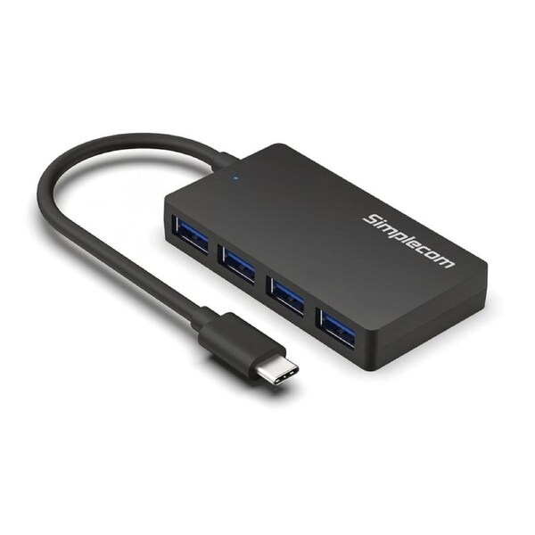 Simplecom CH350 SuperSpeed USB-C to 4xtUSB-A Hub USB 3.2 Gen1, 5Gbps, plug & play, bus-powered, ABS, 76x41x11mm, 35g, 15cm cable, Win/macOS compatibe