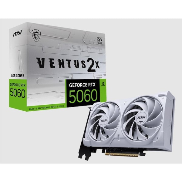 MSI nVidia GeForce RTX 5060 8G VENTUS 2X OC WHITE, PCI Express Gen 5 x16, Boost: 2527 MHz, CUDA 3840 Units, 8GB GDDR7. HDMI x 1 (emabargo)