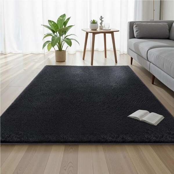 Artiss Floor Rug 140x200cm Large Non-Slip Shaggy Rug Living Room Bedroom Mat Black