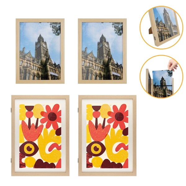 ACA A4&A3 4PCS Hanging Artwork Display Frame Kids Canvas Artwork Photo Storage Wooden 150 Pictures Table Stand Natural Wood Set