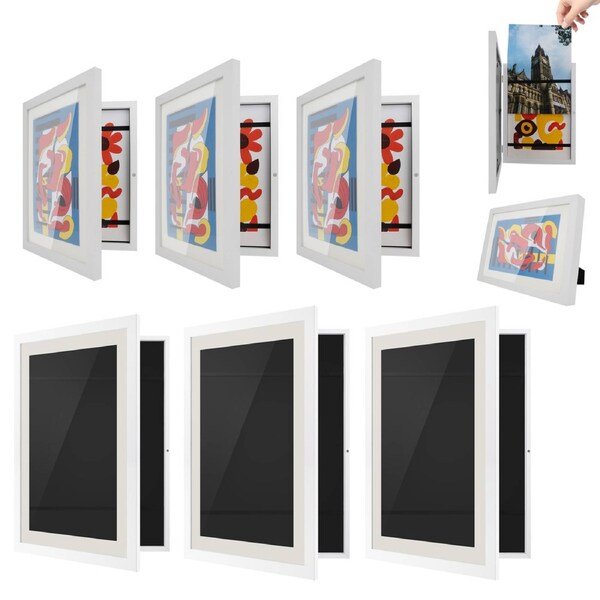 ACA 6PCS Kids Art Frames A4&A3 Children Projects Storage Wooden Hanging Artwork Display Frame Table Stand White Set
