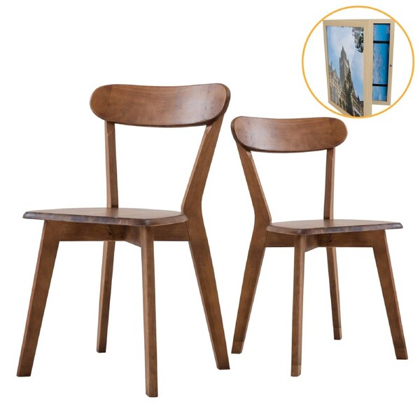 ACA Walnut Wooden Dining Chairs 2pcs Set for Kitchen Cafe Restaurant With a Frame Gift