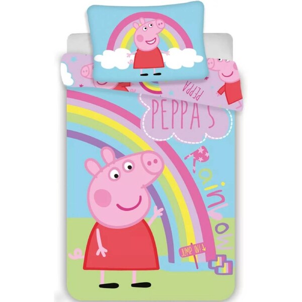 Peppa Pig Rainbow Kids Cotton Quilt Cover Set - Toddler Bed Size