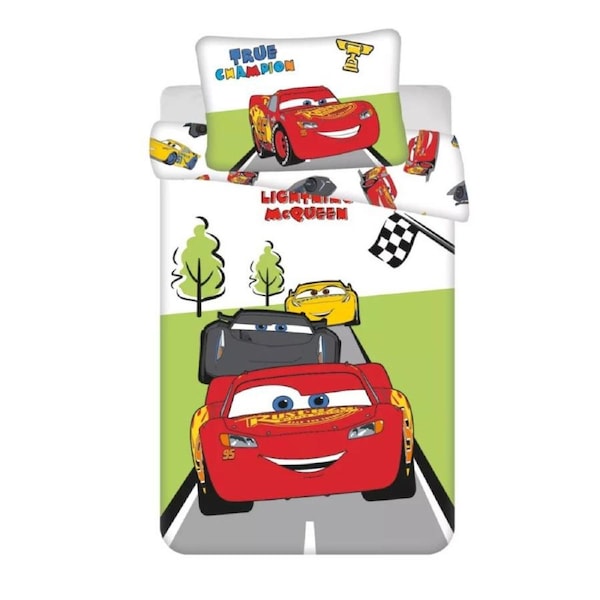Disney Cars Lightning McQueen Champion Cotton Kids Quilt Cover Set - Toddler Bed Size