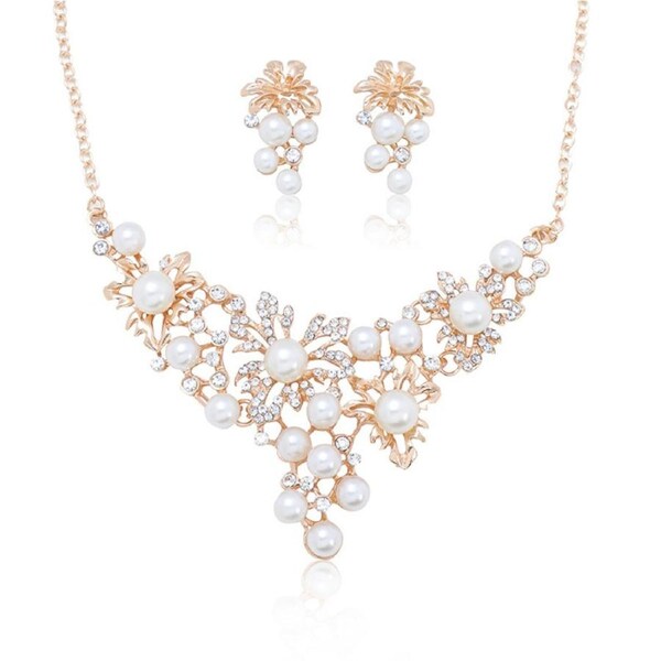 Women's Elegant Gold Jewellery Set with Necklace and Earrings for Weddings Parties
